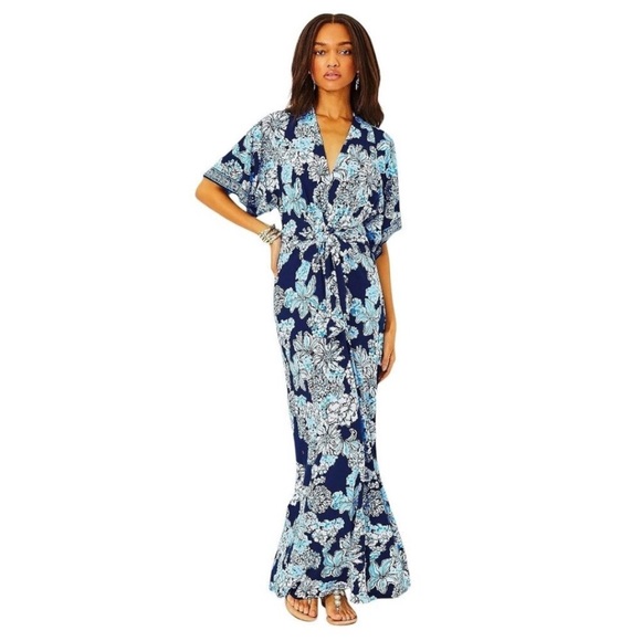 Lilly Pulitzer Wisteria V-Neck Maxi Dress in Low Tidy Navy NWT - Size 8 - Picture 3 of 11